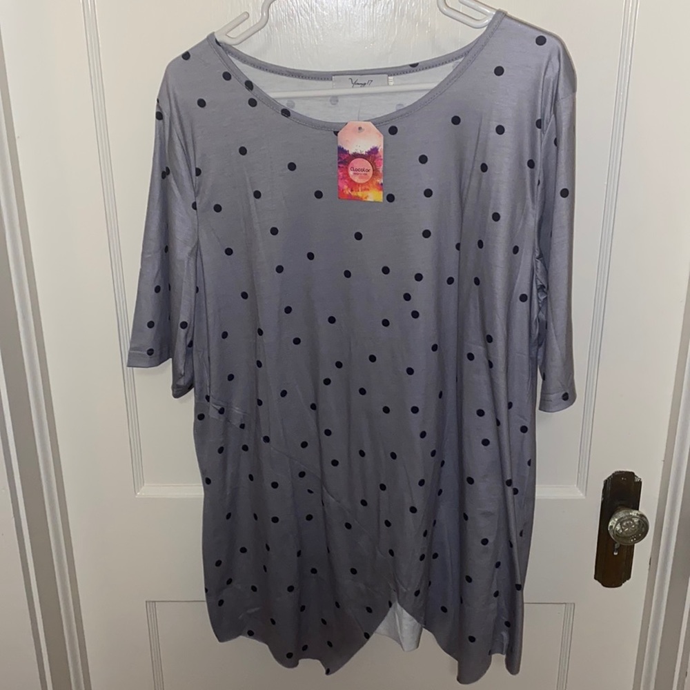Young 17 Top Gray with Black Polka Dots.